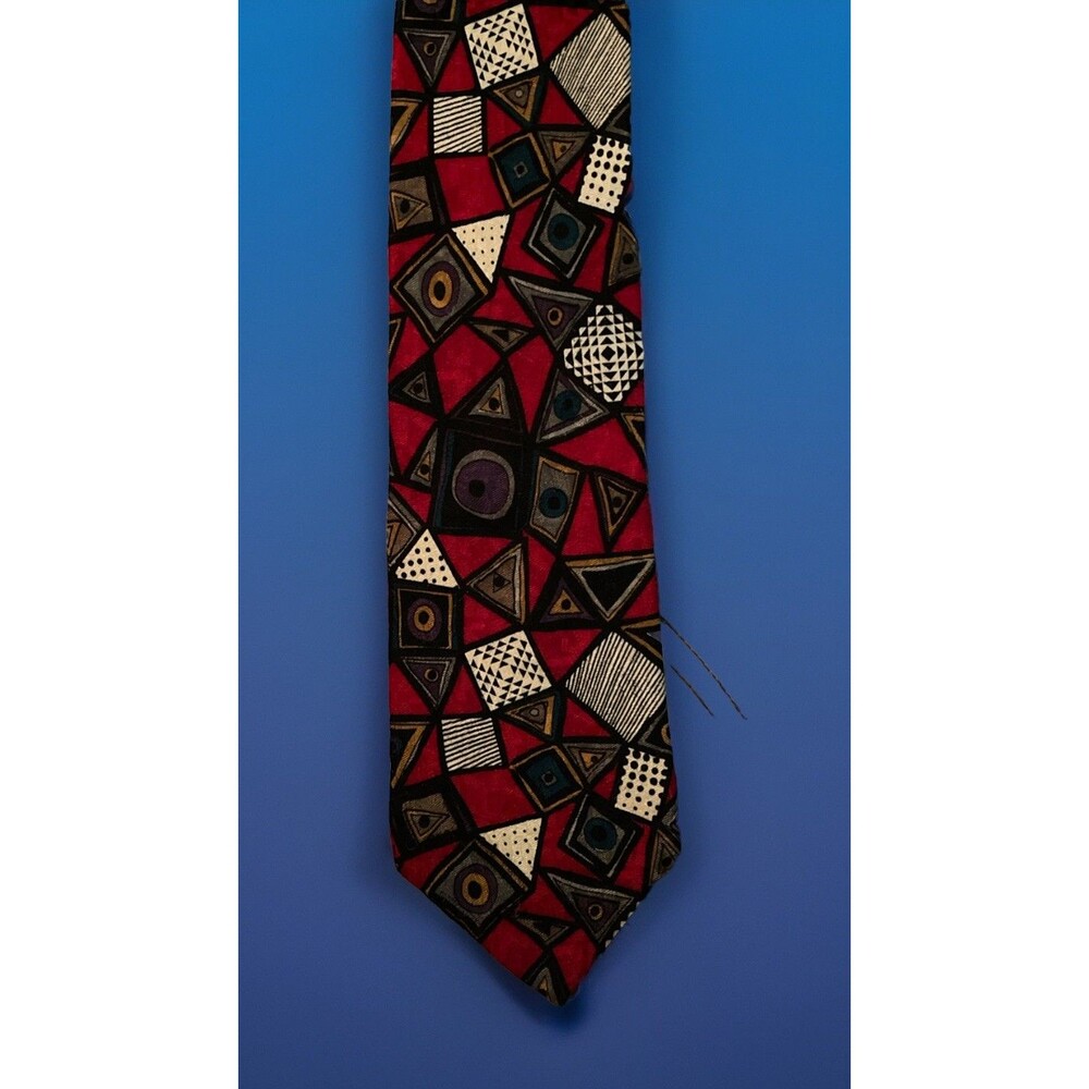 Vintage Martin Wong Abstract Tie Red Geometric Bold 90s Statement”